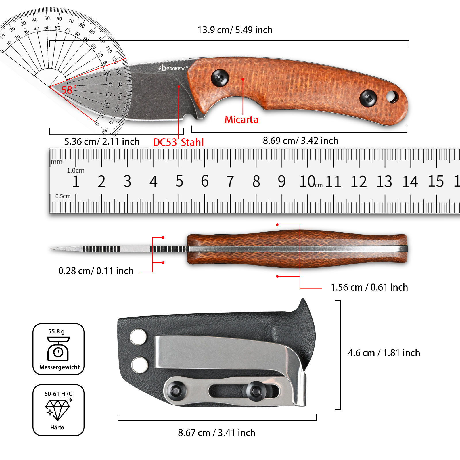 Premium SDOKEDC DC53 Steel EDC - Bushcraft Knife Fixed review and price